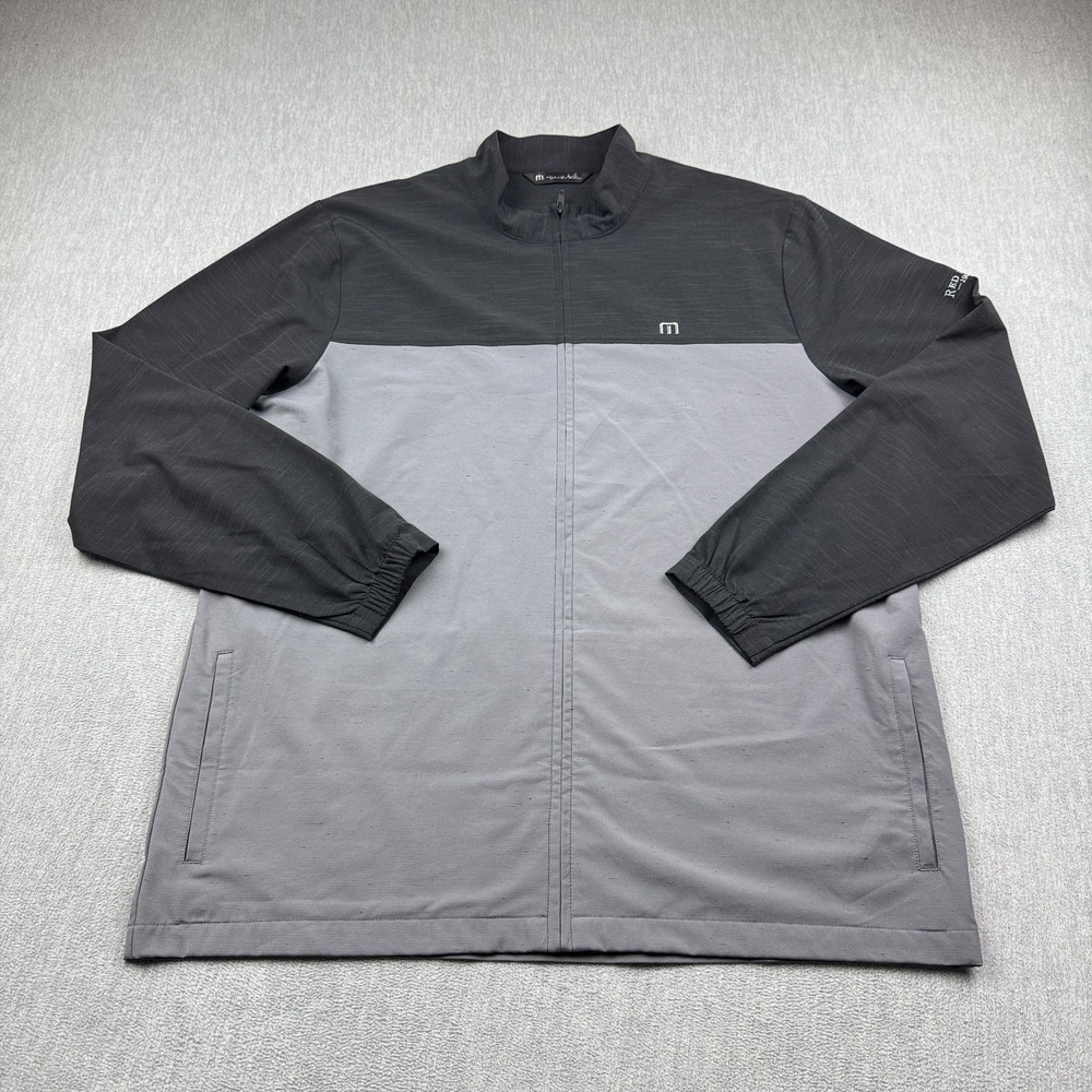 Travis Mathew Jacket Mens 2XL Gray Gate Change Stretch Full Zip Mock Golf Logo
